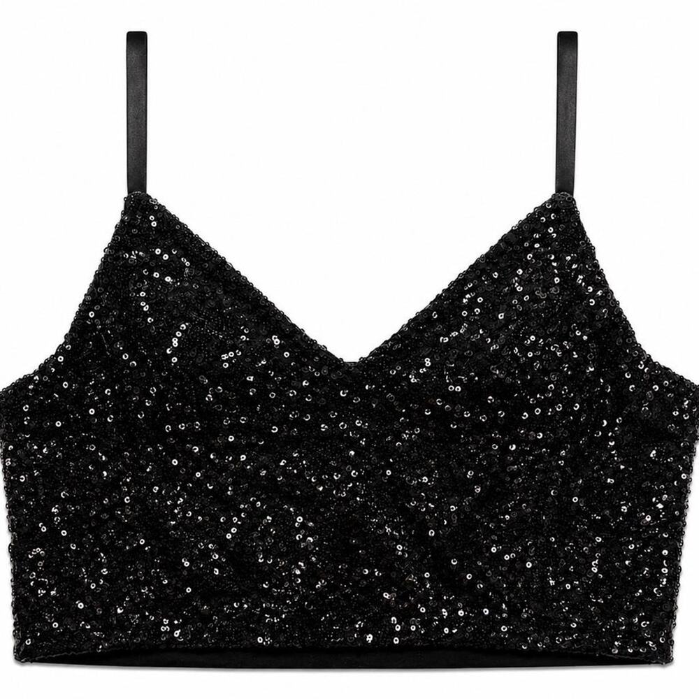 Altar'd State NWT Black Sequin Crop Top Medium - Picture 5 of 7